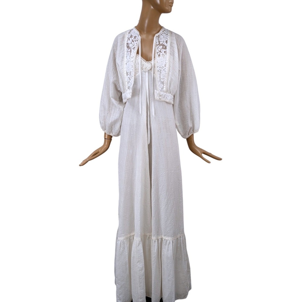 Vintage 70s Jody T of California White Lace Maxi Dress & Jacket Set Bridal Boho - Picture 2 of 10